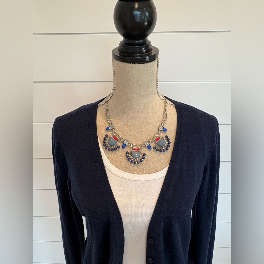 Elegant Multicolor Necklace with Silver Chain Fashion Jewelry Chunky Aztec